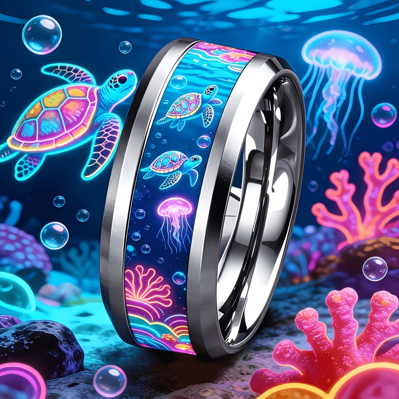 Silver Coral Ocean Turtle Ring, Stainless Steel